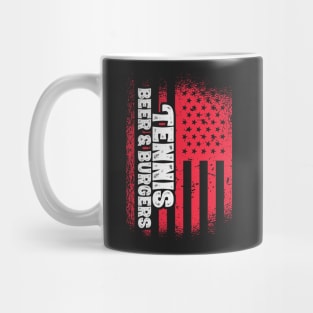 Tennis Beer And Burgers - US Flag design Mug